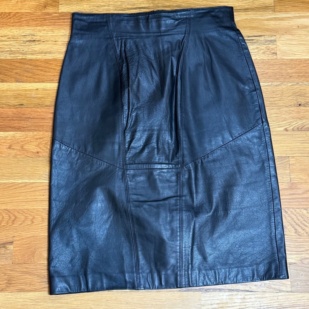 Vintage Pelle Cuir Black‎ Genuine Leather Pencil Skirt Women's Size 12